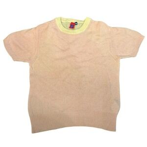 NO NAME Pink Cream Short Sleeve Cashmere Sweater Color block‎ Size XS